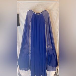 Royal Blue Formal Maxi Dress with Silver Detailing and Cape Sleeves